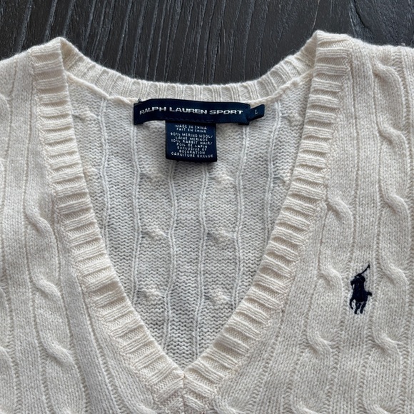 Ralph Lauren Ivory V-Neck Cable Knit Sweater - Picture 5 of 13